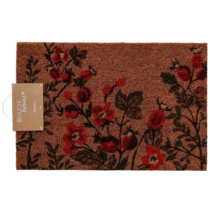 Zerbino in cocco con fondo antiscivolo decorato con rosa canina